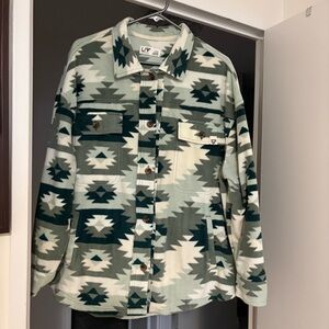 Grandola jacket/shacket - fleece soft green patterened button up